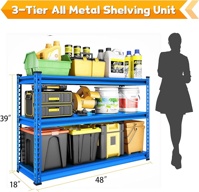 48" W Garage Shelving Heavy Duty, 1500LBS Loads Adjustable Garage Storage - Image 3