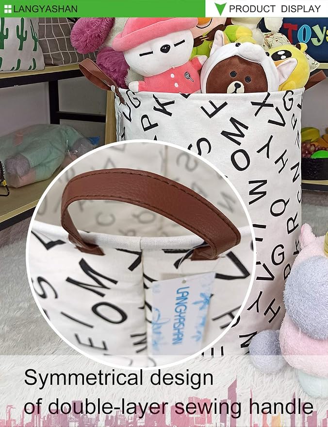 LANGYASHAN Laundry Basket Canvas Fabric Collapsible Organizer Basket - Image 5