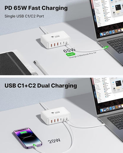 USB C Fast Charger, 100W GaN 6 Port USB C Fast Charging Station Hub Block Cube - Image 4