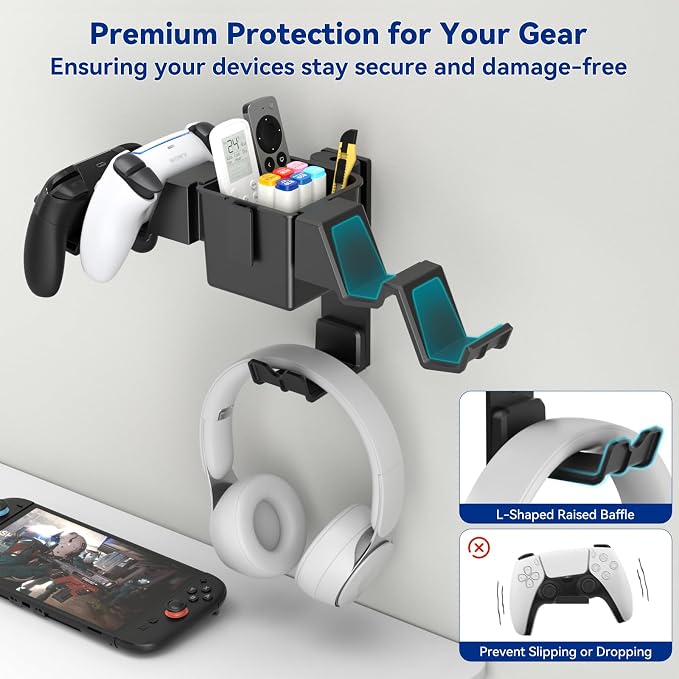 KDD Controller Wall Mount & Headset Holder, Universal Gaming Organizer Stand - Image 3