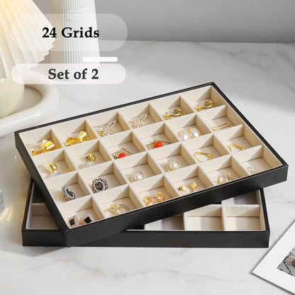 Large Jewelry Organizer Tray 2 Pack, Stackable Jewelry Storage Holder - Image 3