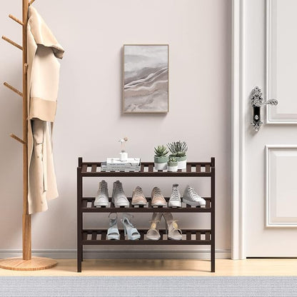 3 Tier Bamboo Shoe Rack for Closet Free Standing Wood Shoe Shelf for Entryway - Image 2