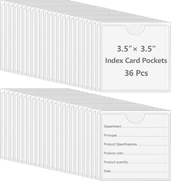 36 Pack Adhesive Index Card Pockets, 3.5" x 3.5", Top Open | Clear Pvc - Image 8