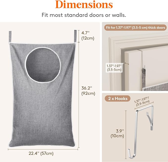 Lifewit 2 Pack Over Door Laundry Hamper, Large Collapsible Hanging Laundry - Image 2