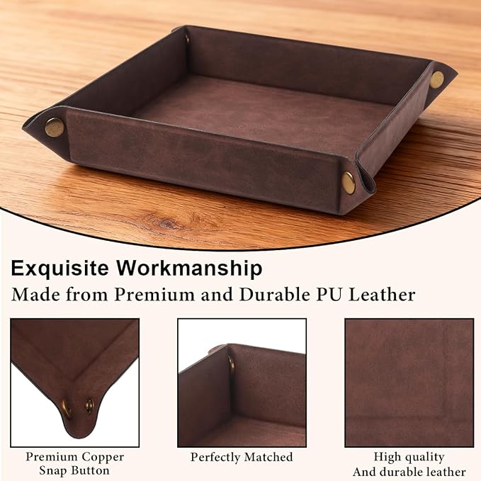 Valet Tray Desktop Storage Organizer – Premium PU Leather Catchall Bedside - Image 4