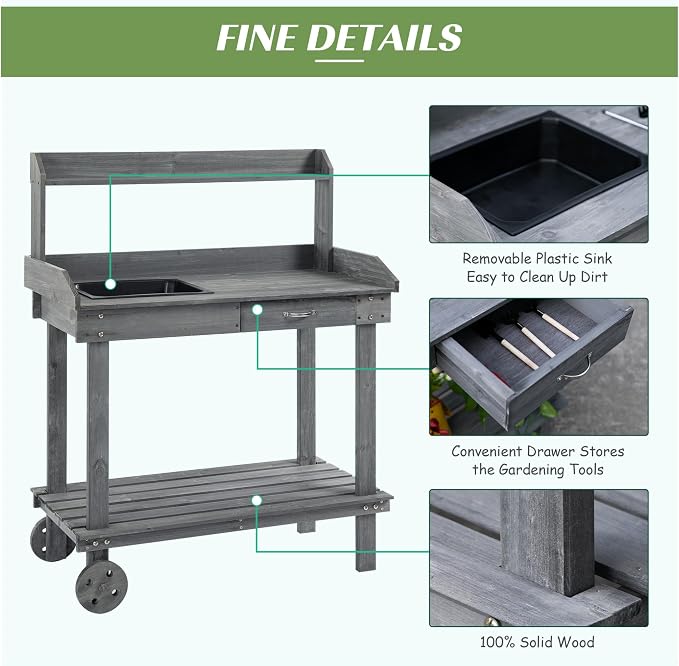 Wooden Potting Bench Outdoor Work Table - Image 5