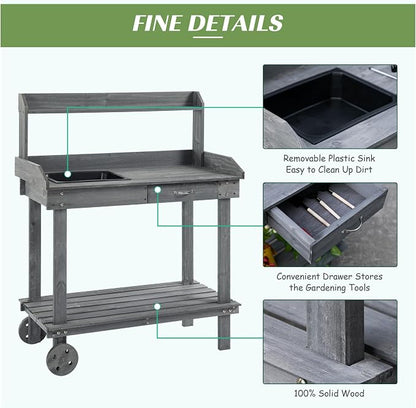 Wooden Potting Bench Outdoor Work Table - Image 5
