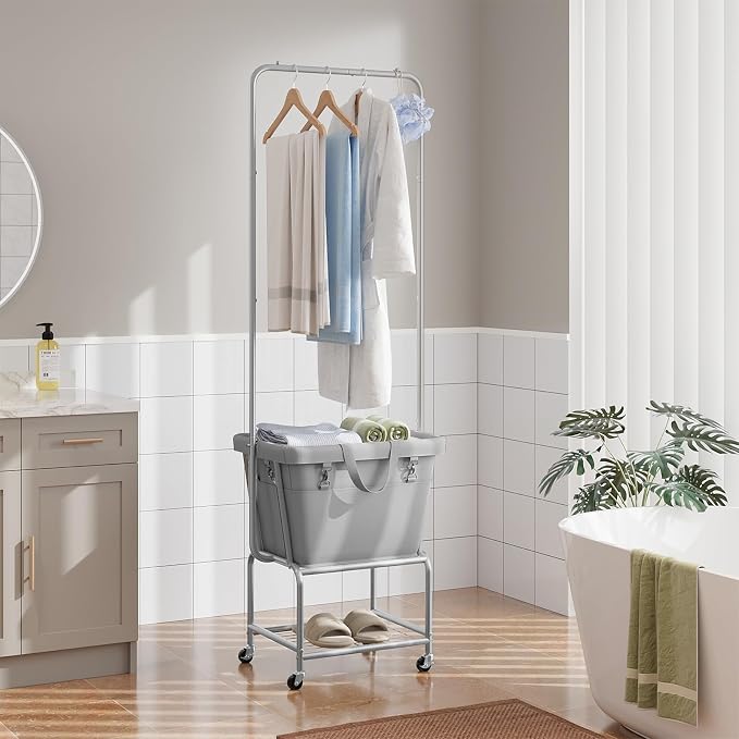 ELYKEN Laundry Cart with Hanging Rack, Rolling Laundry Hamper with Wheels - Image 8