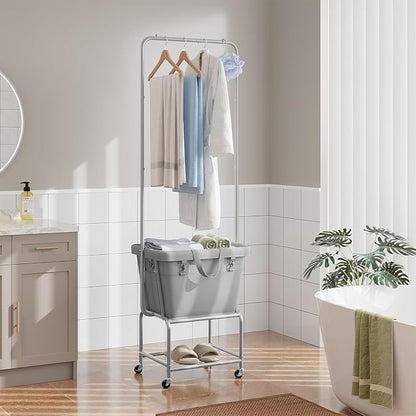 ELYKEN Laundry Cart with Hanging Rack, Rolling Laundry Hamper with Wheels - Image 8
