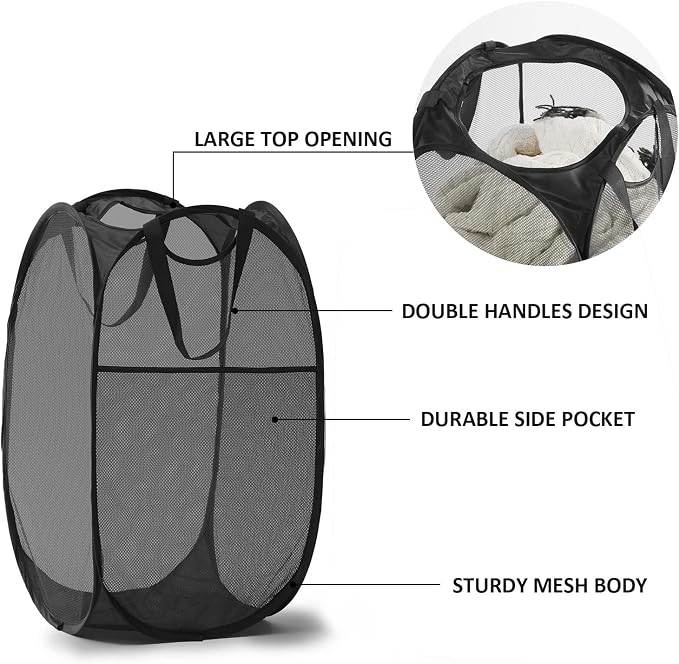 TECHMILLY Collapsible Mesh Pop Up Laundry Hamper - Image 3