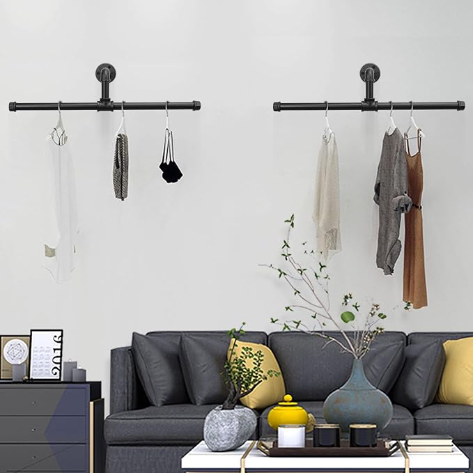 Industrial Pipe Clothes Rack Floating DIY Wall Mounted, Heavy Duty Rustic - Image 5