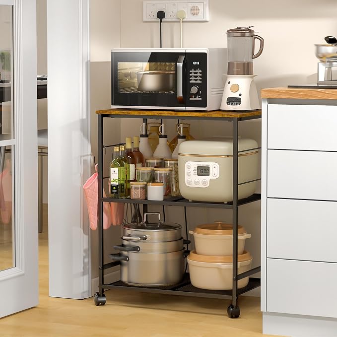 ThreeHio Rolling Kitchen Microwave Cart, 3 Tier Microwave Table Stand - Image 2