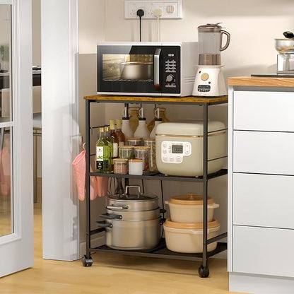 ThreeHio Rolling Kitchen Microwave Cart, 3 Tier Microwave Table Stand - Image 2