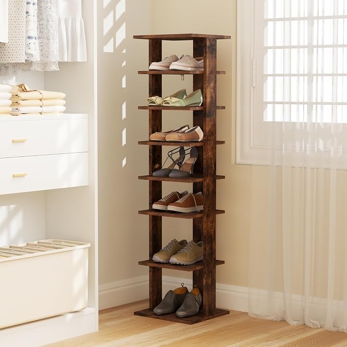 Tangkula 8-Tier Vertical Shoe Rack, Space-Saving Corner Shoe Organizer - Image 3