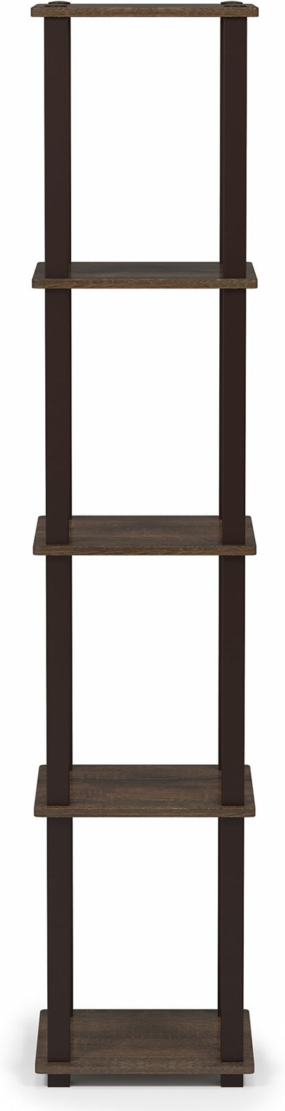 FURINNO Turn-S-Tube 5-Tier Corner Square Rack Display Shelf, Walnut/Brown - Image 4