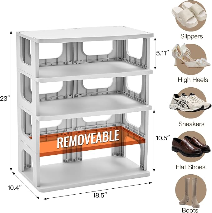 TRZZ 5-Tier Shoe Rack, Narrow Stackable Organizer, Vertical Efficient Shoe - Image 2