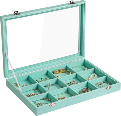Frebeauty Velvet Jewelry Tray, 12 Grid Jewelry Organizer by Frebeauty