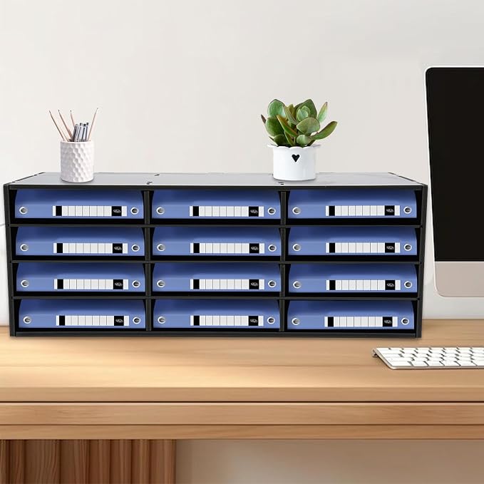 12 Compartments Literature Organizer, Desktop File Sorter Mail Center Paper - Image 2