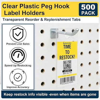 500 Pcs Clear Plastic Peg Hook Label Holders 3.25" X1.25" Clear UPC Tag & - Image 4