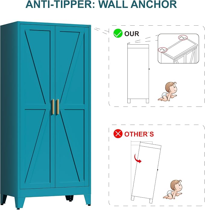 71" Tall Metal Wardrobe Closet - Image 7