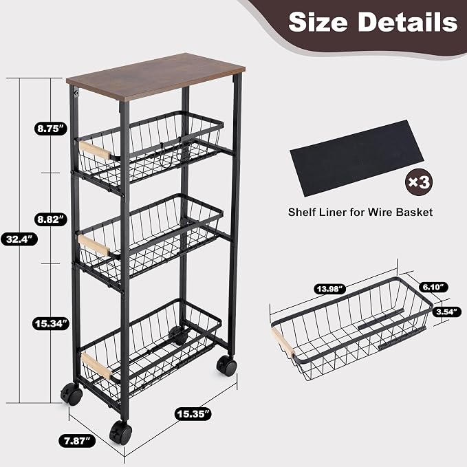 Narrow Rolling Cart with Wheels, 4-Tier Slim Metal Storage Cart with Pull-Out - Image 4