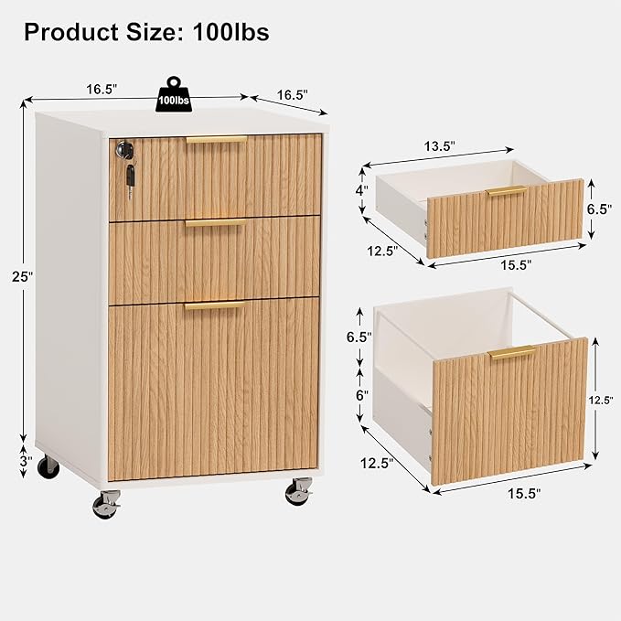 3 Drawers Fluted Mobile File Cabinet - Image 2