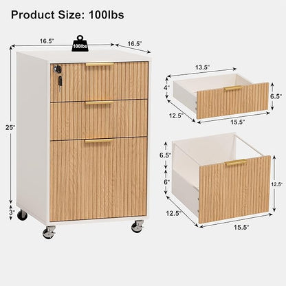 3 Drawers Fluted Mobile File Cabinet - Image 2