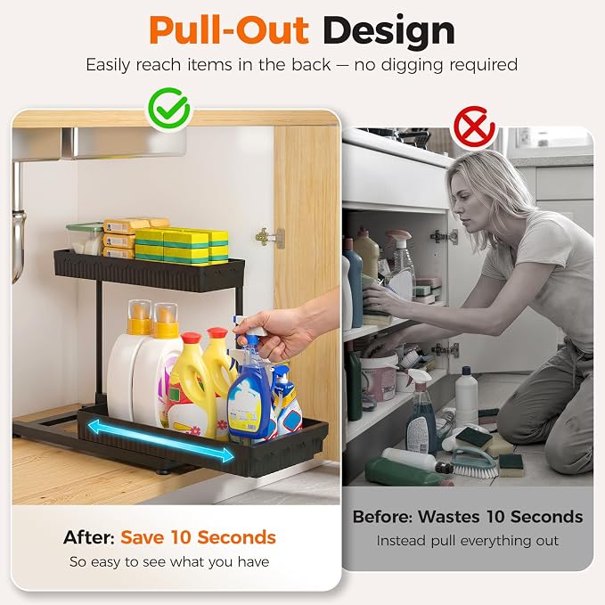 Sevenblue 3 Pack Multi-Purpose Pull-Out Storage Organizers, 2-Tier L-Shaped - Image 4