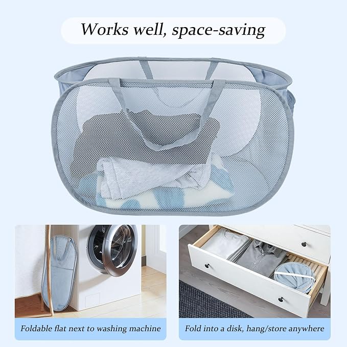 Extra Large Mesh Pop Up Laundry Hamper 2 Pack, 100L Foldable Laundry Baskets - Image 6