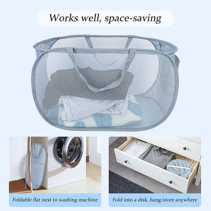 Extra Large Mesh Pop Up Laundry Hamper 2 Pack, 100L Foldable Laundry Baskets - Image 6