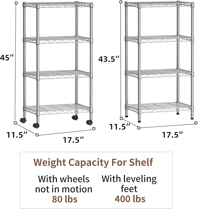 SINGAYE 4 Small Shelves Storage Shelf Wire Shelving Unit Metal Shelf Adjustable - Image 3