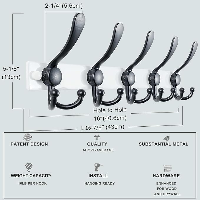 Dseap Coat Rack Wall Mount 2.0 Pro: Heavy Duty 300% Thicker, Stainless Steel - Image 3