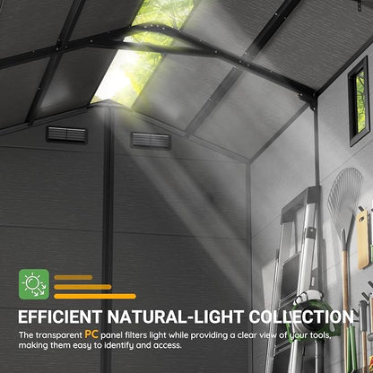 6 x 8 FT Resin Shed with Floor & Skylight, 14MM Thick Panel Storage Shed | - Image 3