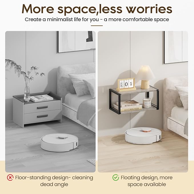 Floating Nightstand Set of 2, Wood Bedside Shelf Wall Mounted Nightstand - Image 5