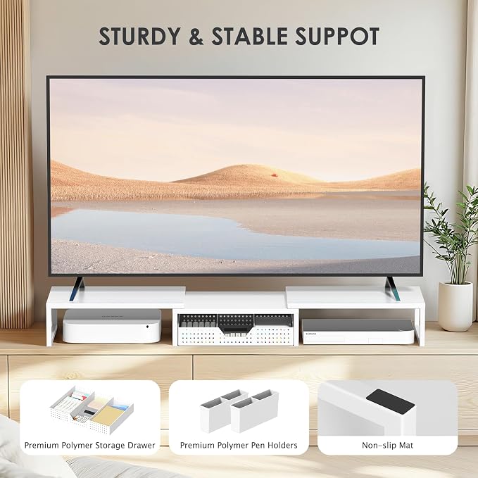 OPNICE White Dual Monitor Stand Riser, Metal Desk Organizers and Accessories - Image 7