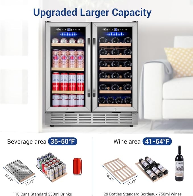 Wine and Beverage Refrigerator 30 Inch, Upgrade Dual Zone Wine Cooler - Image 5