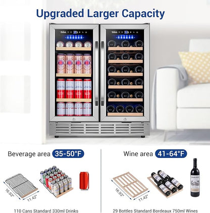 Wine and Beverage Refrigerator 30 Inch, Upgrade Dual Zone Wine Cooler - Image 5