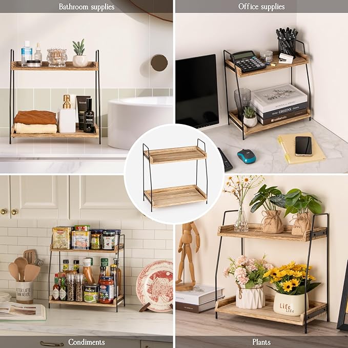 ANBOXIT Countertop Coffee Station Organizer, 2 Tier Wooden Shelf | - Image 6