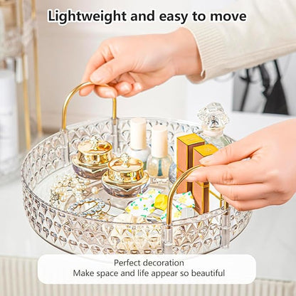 Double Layered Glass Tray with Golden Handles, Circular Decorative Storage Rack - Image 5