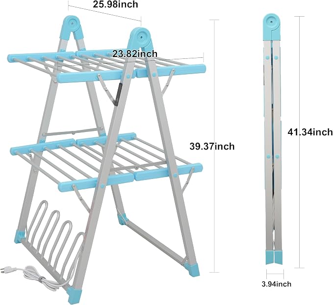 Electric Heated Clothes Drying Rack, Foldable Heated Garment Dryer - Image 4
