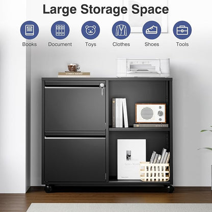 Mobile Lateral File Cabinet, 2 Drawer Filing Cabinet - Image 8