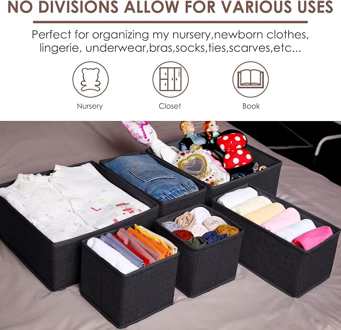 Criusia 6 Pack Clothes Drawer Organizer Dividers, Fabric Foldable Closet - Image 8