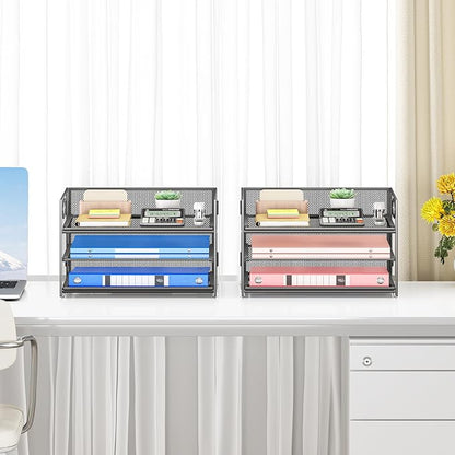 Subekyu 2-Pack 3-Tier Gray Metal Mesh Desk Paper Letter Tray & File Sorter - Image 6