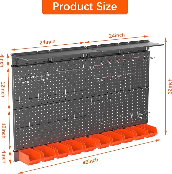 TORACK Metal Pegboard with Peg Board Hooks, Tools Storage Pegboard with - Image 3