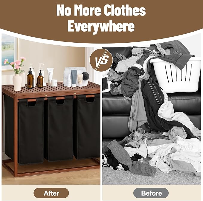 Bamboo Laundry Hamper 3 Section - Image 6