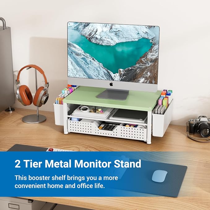 Wood Metal Monitor Stand Riser, Laptop Stand - Image 2