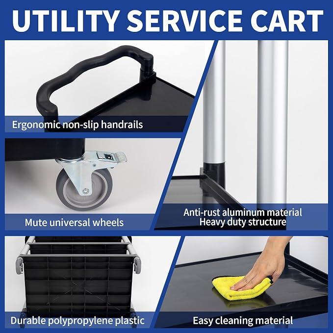 UNICOO® Heavy Duty 3-Tier Rolling Cart, Service Utility Cart on Wheels - Image 6