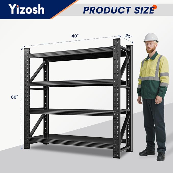 Yizosh 40" W Metal Garage Storage Shelves, Heavy Duty Adjustable Steel - Image 2