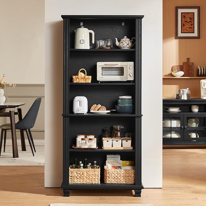 70" Tall Black Bookshelf, 5 Tier Wooden Book Shelf - Image 5