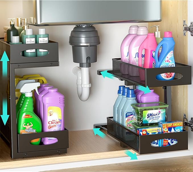 Under Sink Organizer, Height Adjustable Organization and Storage Series by Beleeb